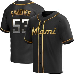 Calvin Faucher Miami Marlins Men's Replica Alternate Jersey - Black Golden