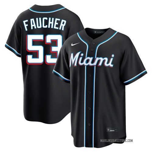 Calvin Faucher Miami Marlins Men's Replica Fashion Out Jersey - Black