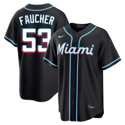 Calvin Faucher Miami Marlins Youth Replica Fashion Out Jersey - Black