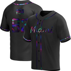 Christian Roa Miami Marlins Men's Replica Alternate Jersey - Black Holographic