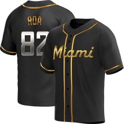 Christian Roa Miami Marlins Youth Replica Alternate Jersey - Black Golden