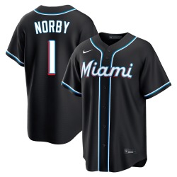 Connor Norby Miami Marlins Youth Replica Fashion Out Jersey - Black