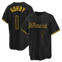 Connor Norby Miami Marlins Youth Replica Snake Skin City Jersey - Black