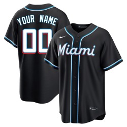 Custom Miami Marlins Men's Replica Fashion Out Jersey - Black