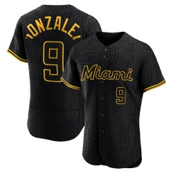 Erik Gonzalez Miami Marlins Men's Authentic Snake Skin City Jersey - Black