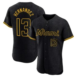Heriberto Hernandez Miami Marlins Men's Authentic Snake Skin City Jersey - Black
