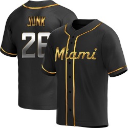 Janson Junk Miami Marlins Youth Replica Alternate Jersey - Black Golden
