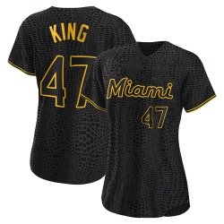 John King Miami Marlins Women's Authentic Snake Skin City Jersey - Black