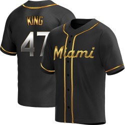 John King Miami Marlins Youth Replica Alternate Jersey - Black Golden