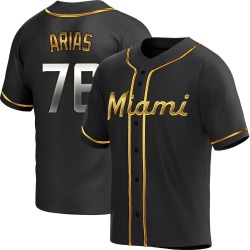 Luarbert Arias Miami Marlins Youth Replica Alternate Jersey - Black Golden