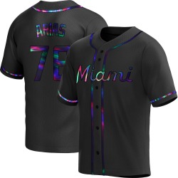 Luarbert Arias Miami Marlins Youth Replica Alternate Jersey - Black Holographic
